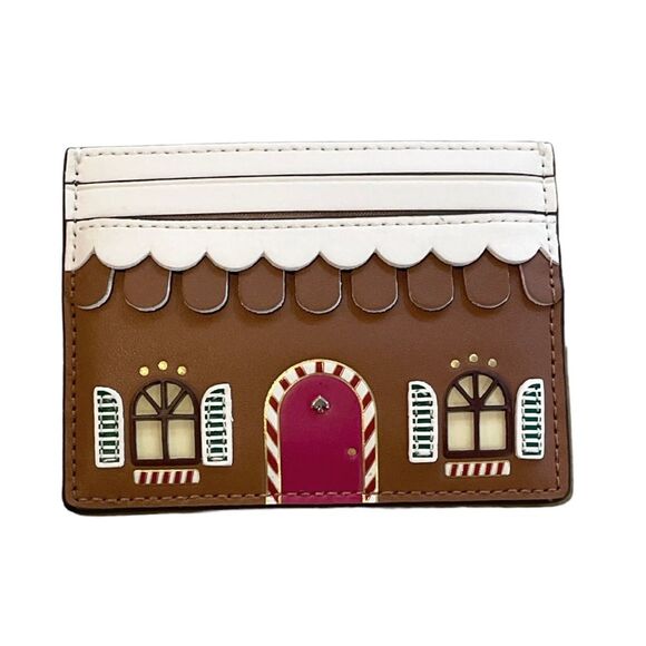 Kate Spade Small Slim Gingerbread House Card Case Wallet Brown - Picture 2 of 7